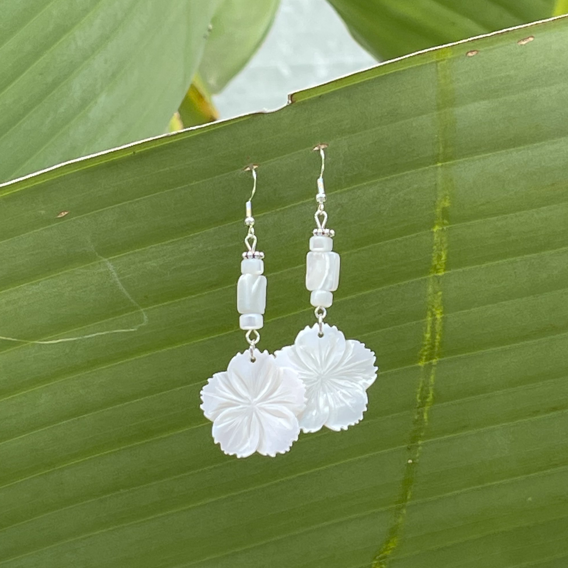MOP White Flower Earrings