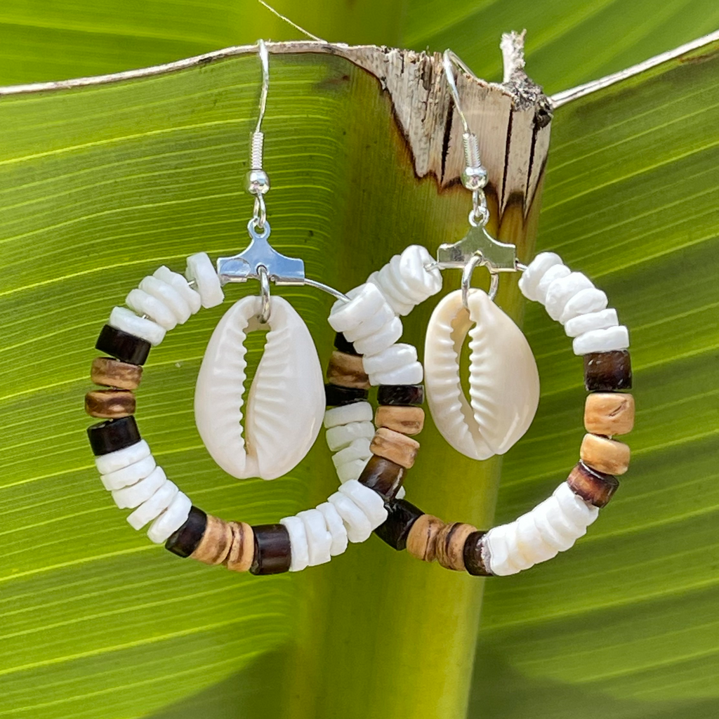 Reverse Coco Striped Earrings with Cowrie