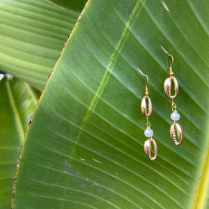 Gold Shell &  Pearl Earrings