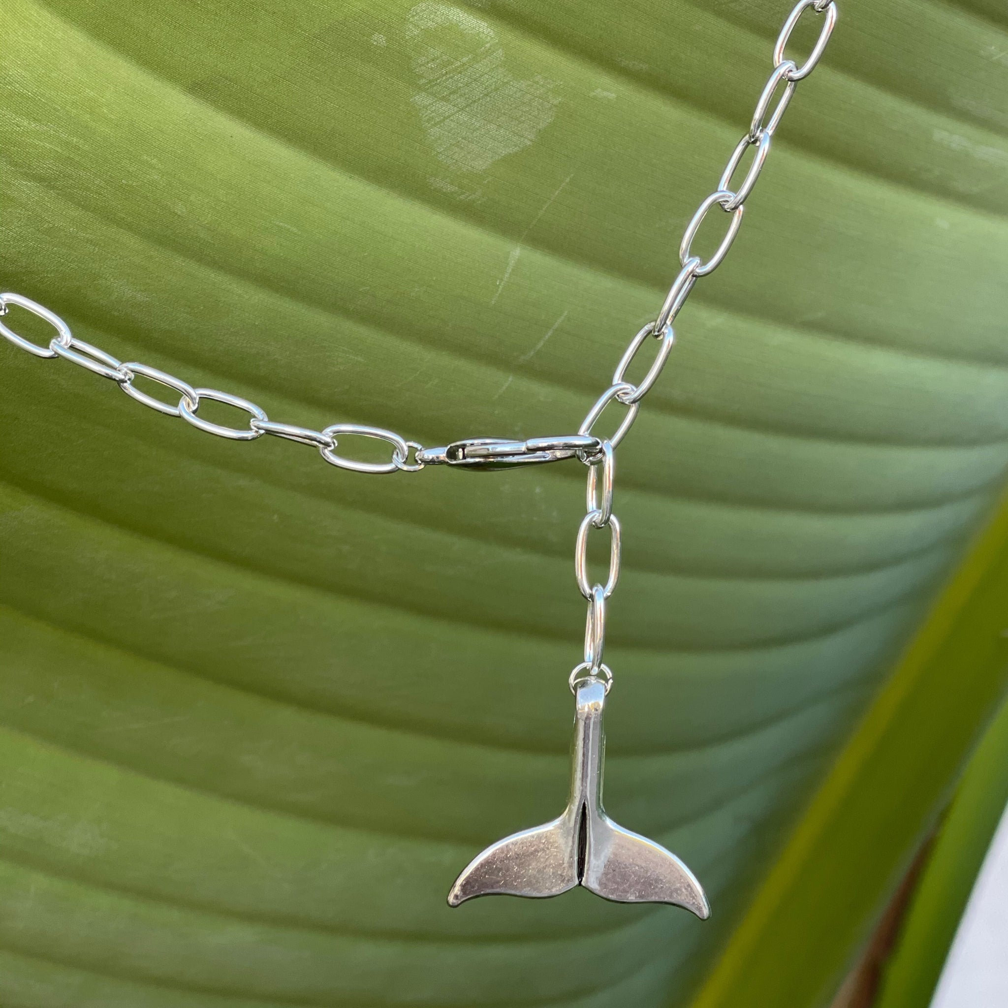 Silver Paperclip Necklace with Dolphin Tail/Starfish