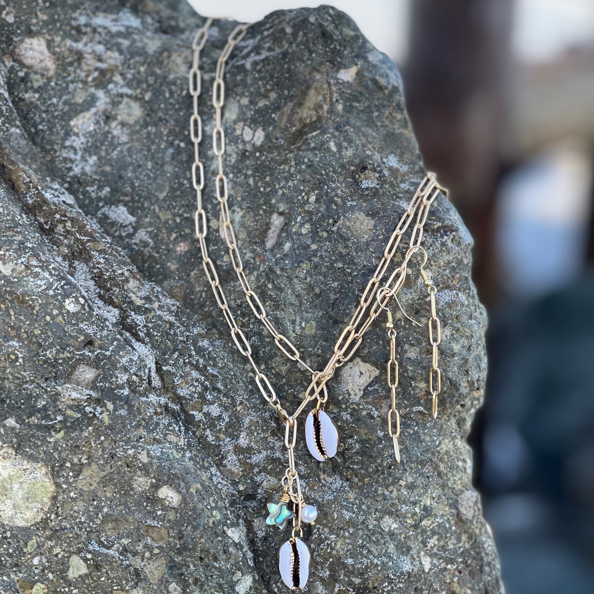Gold Paperclip Necklace with Puka or Charms