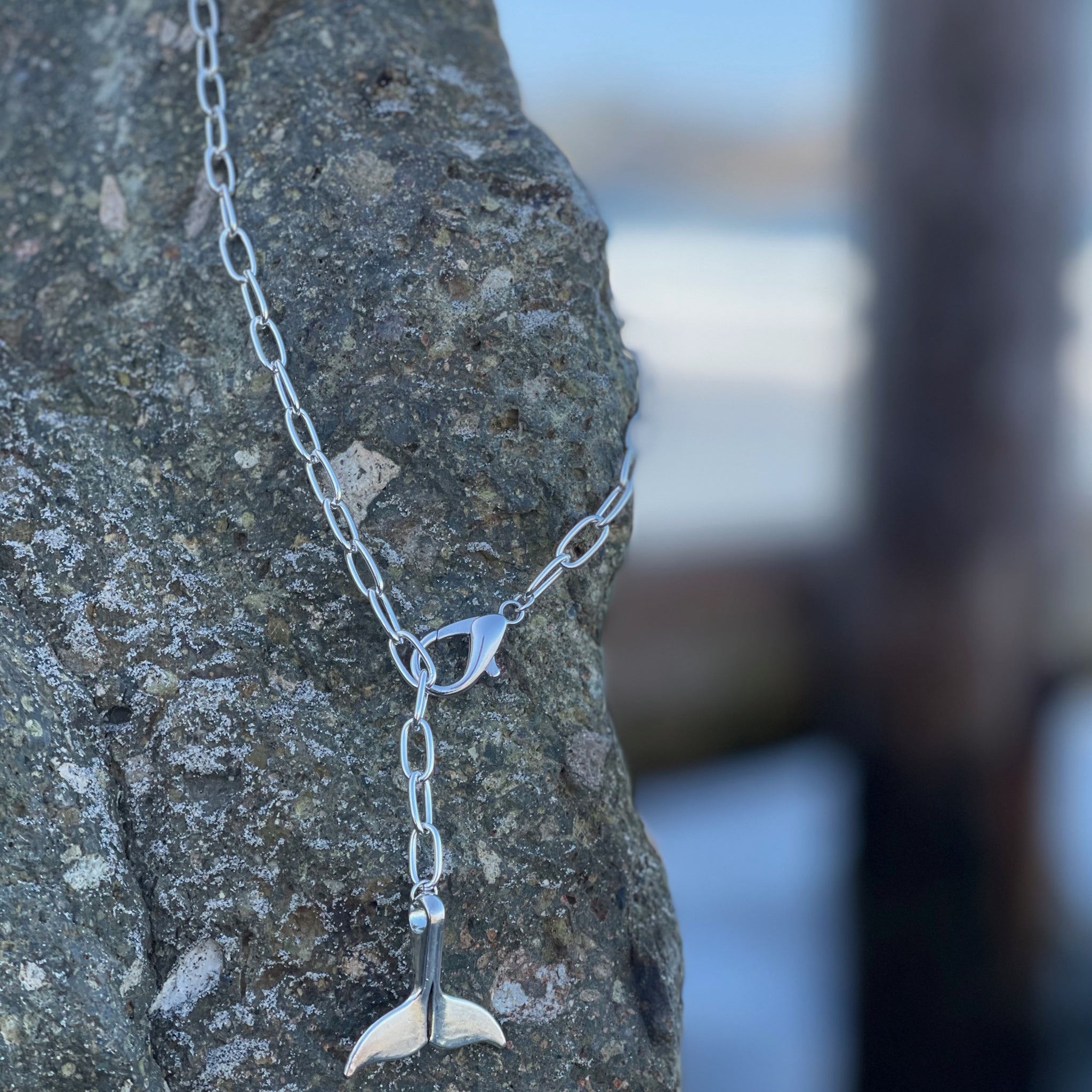 Silver Paperclip Necklace with Dolphin Tail/Starfish