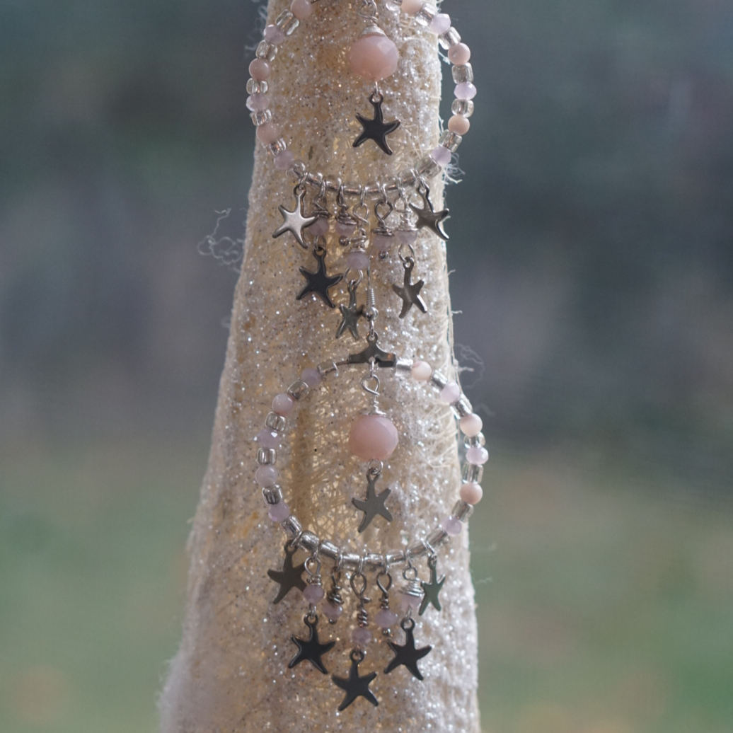 PInk and Silver Star Hoops