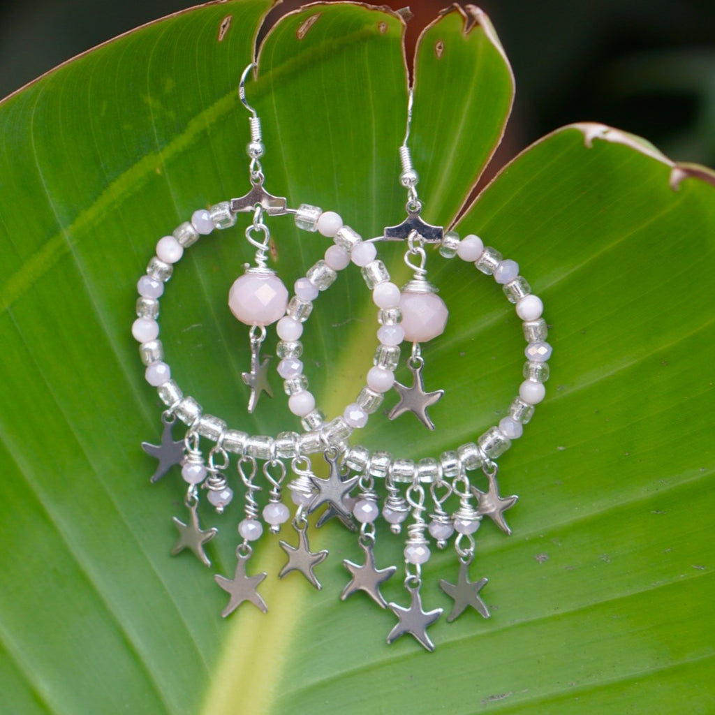 PInk and Silver Star Hoops