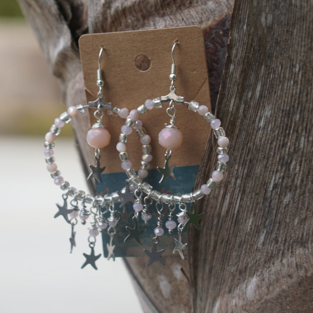 PInk and Silver Star Hoops
