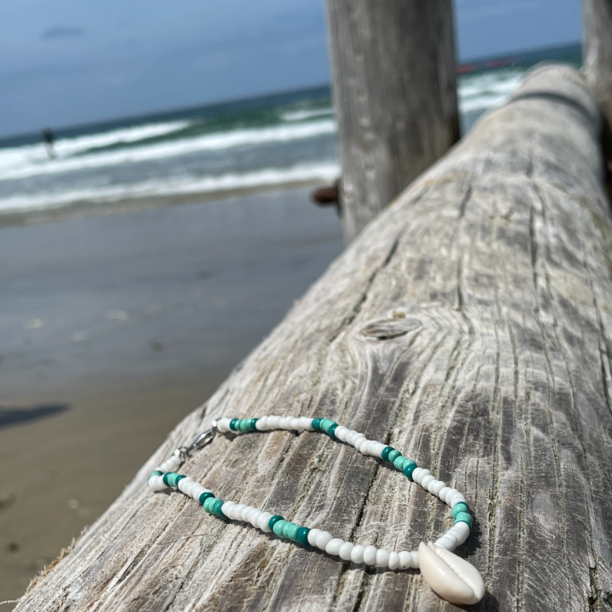 Green and White Striped Necklace/Anklet/Bracelet