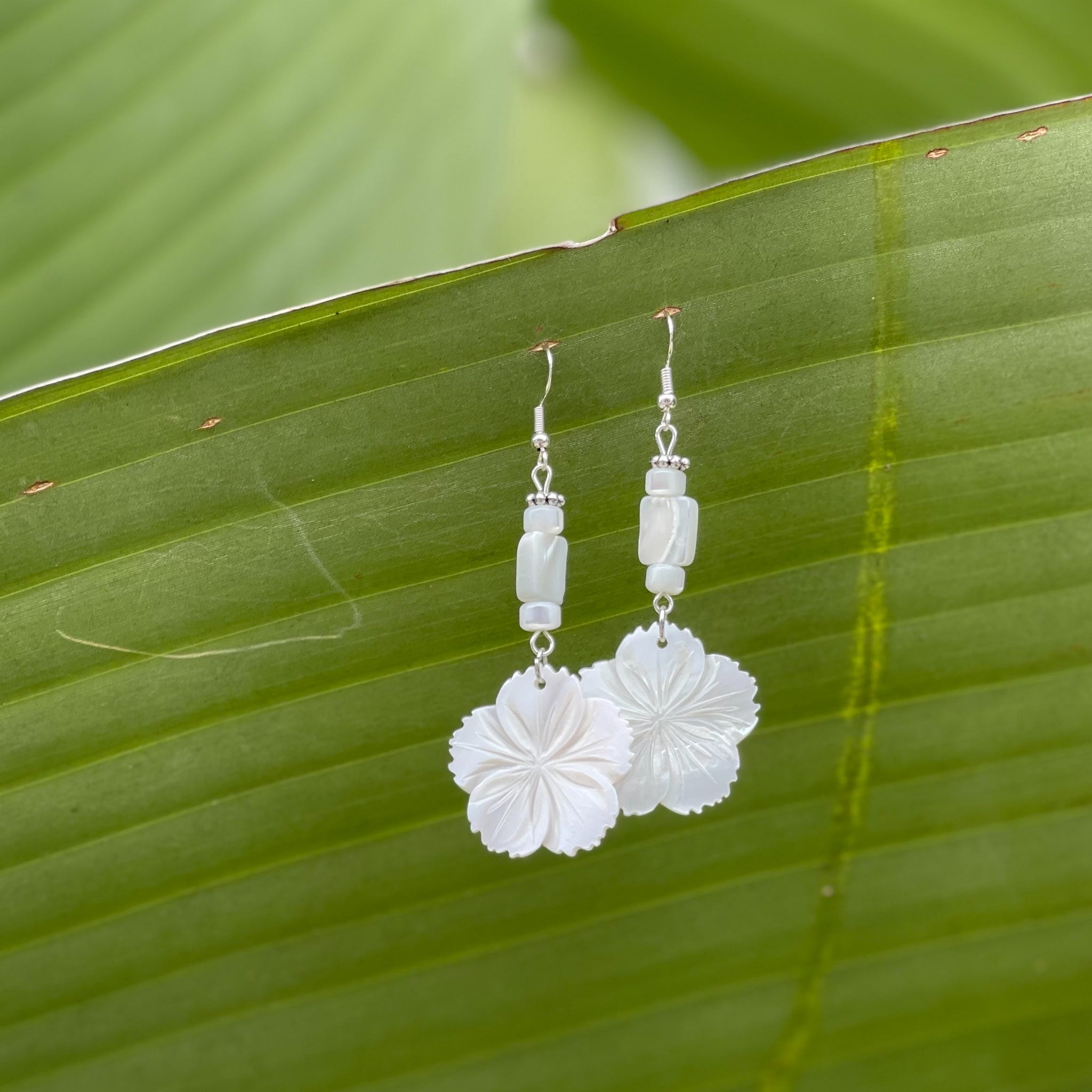 MOP White Flower Earrings