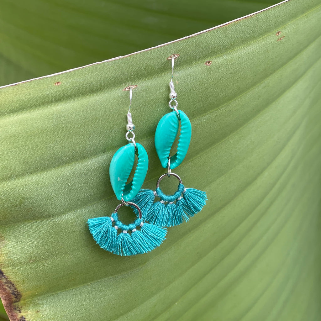 Teal on Teal fan Earrings