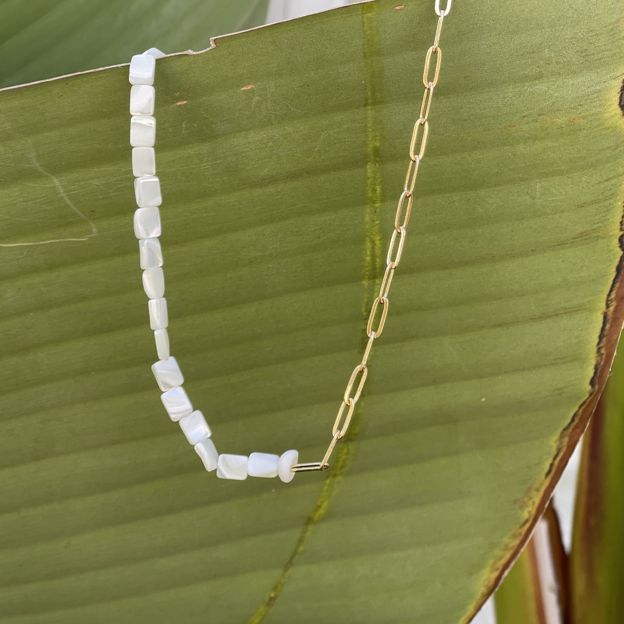 1/2 & 1/2 -MOP & Gold Paperclip Necklace