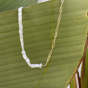 1/2 & 1/2 -MOP & Gold Paperclip Necklace