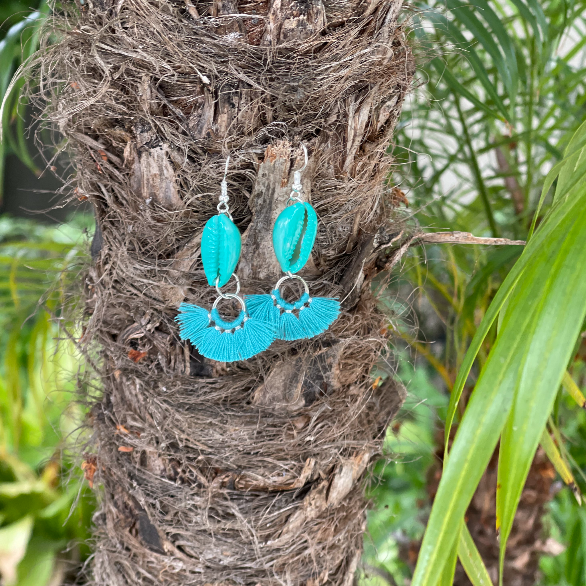 Teal on Teal fan Earrings