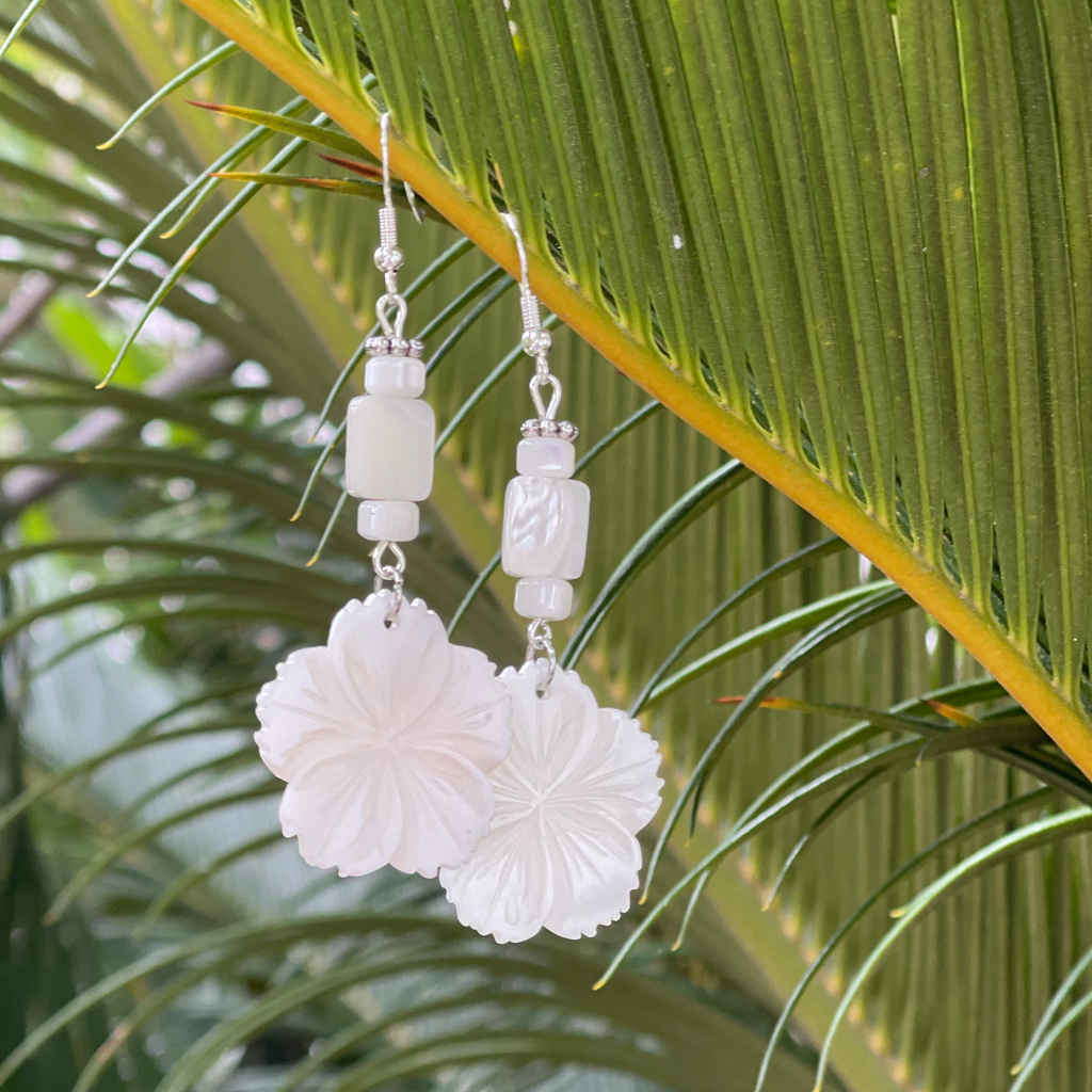 MOP White Flower Earrings