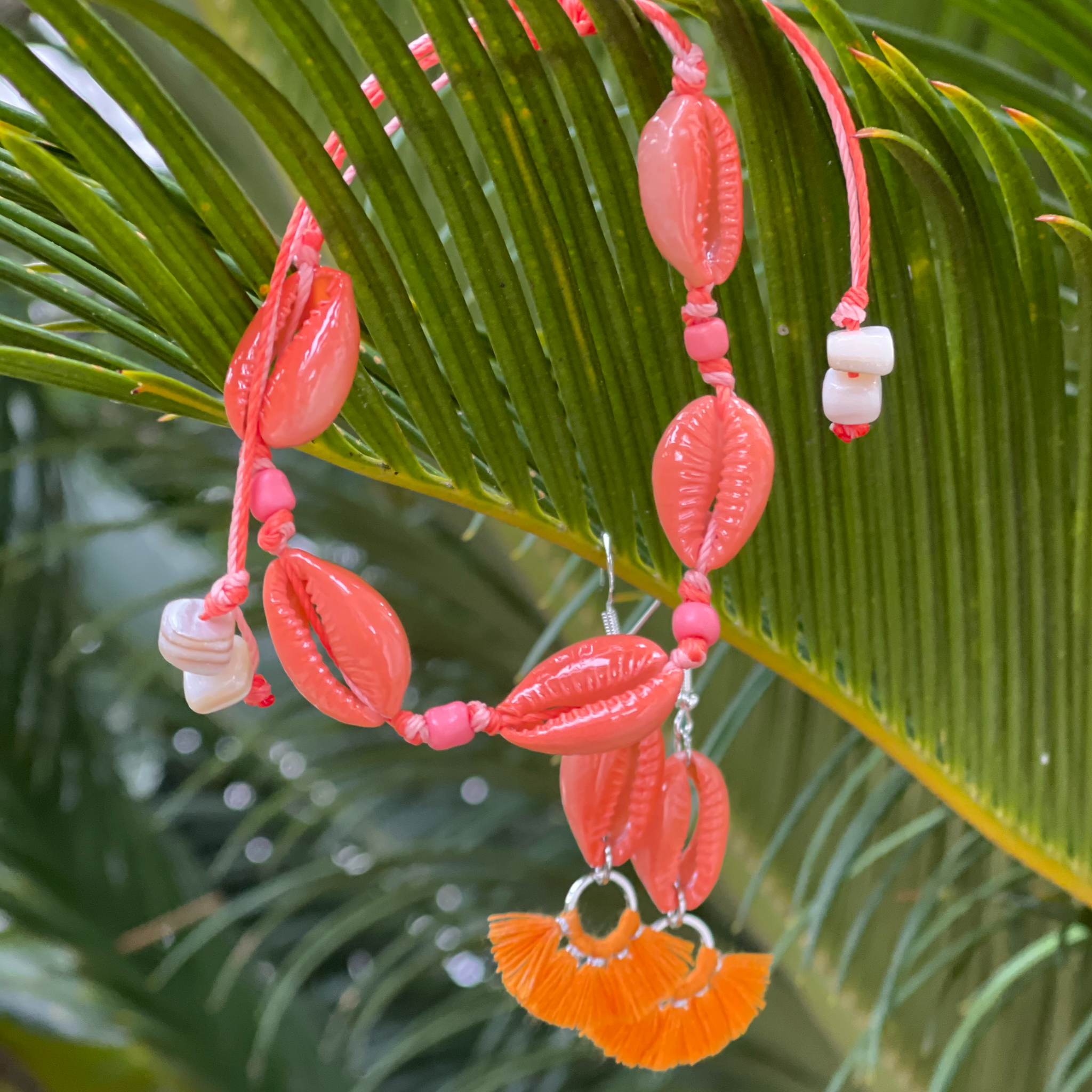 Orange/Coral Cowrie Bracelet/Necklace/Anklet