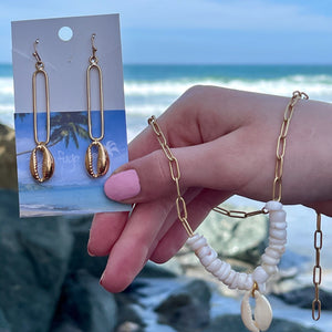 Gold Paperclip Necklace with Puka/Cowrie