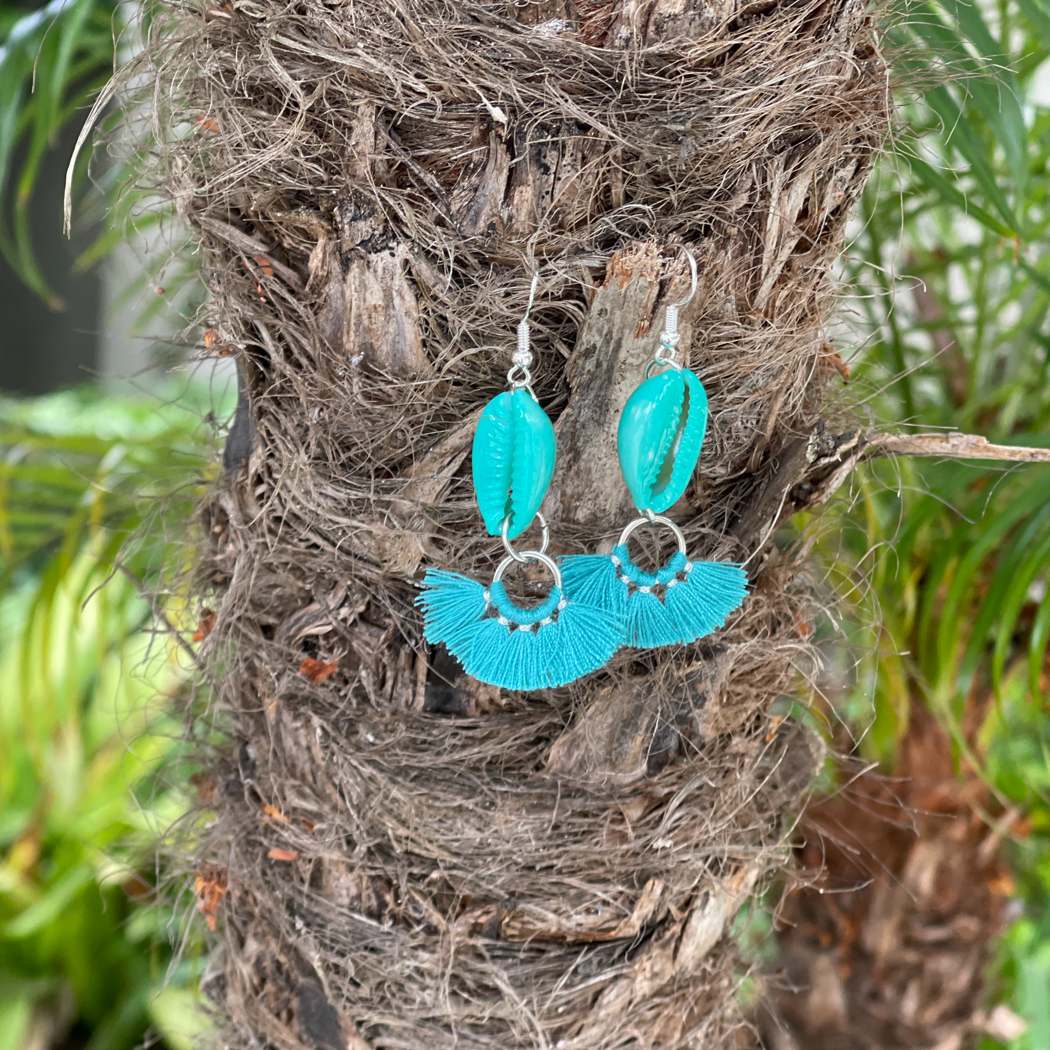 Teal on Teal fan Earrings