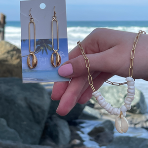 Gold Cowrie Paperclip Earrings