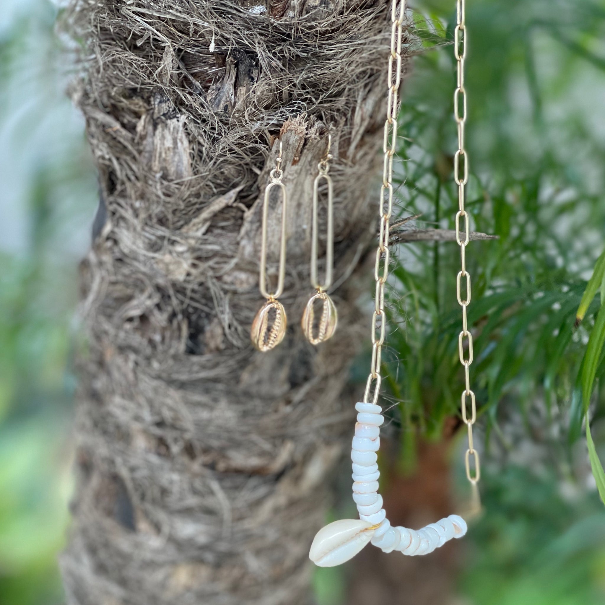 Gold Paperclip Necklace with Puka/Cowrie