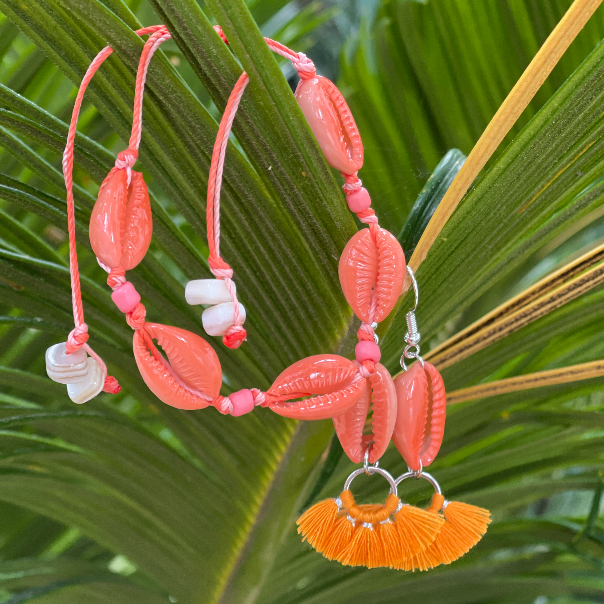 Orange/Coral Cowrie Bracelet/Necklace/Anklet