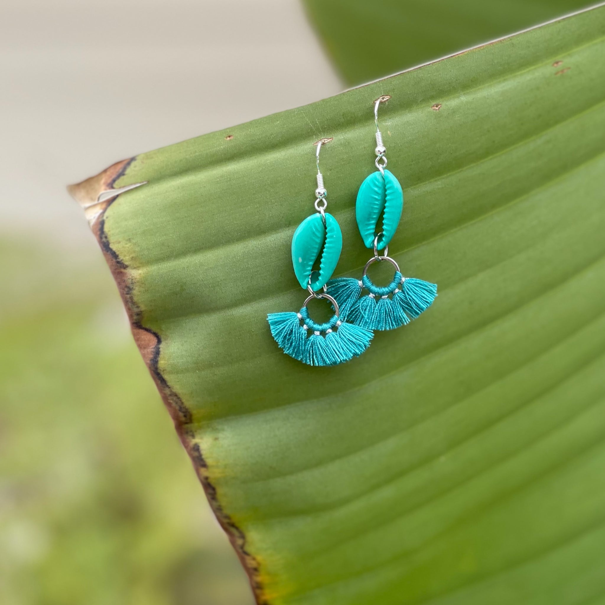 Teal on Teal fan Earrings