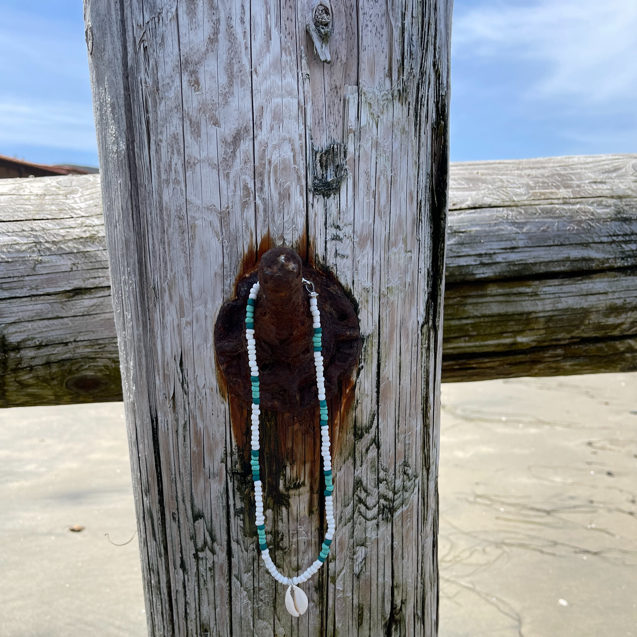Green and White Striped Necklace/Anklet/Bracelet