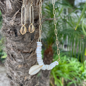 Gold Cowrie Paperclip Earrings