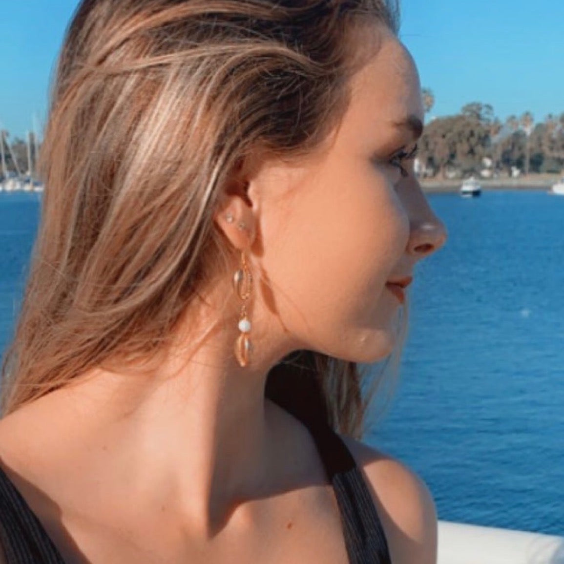 Gold Shell &  Pearl Earrings