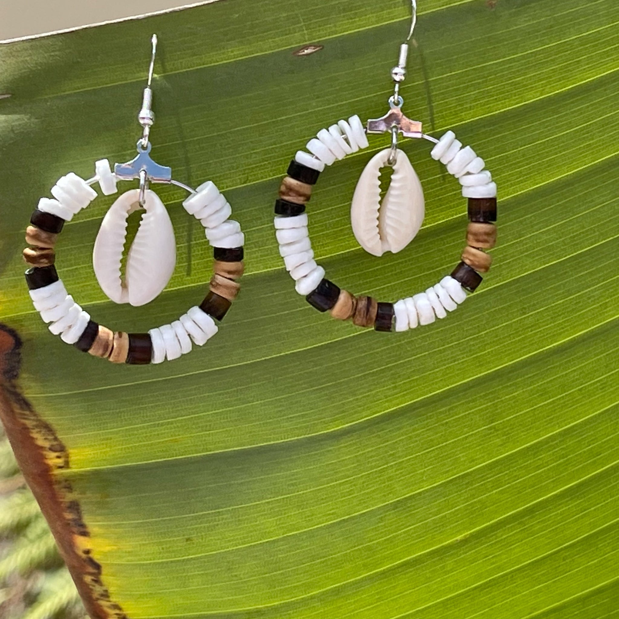 Reverse Coco Striped Earrings with Cowrie