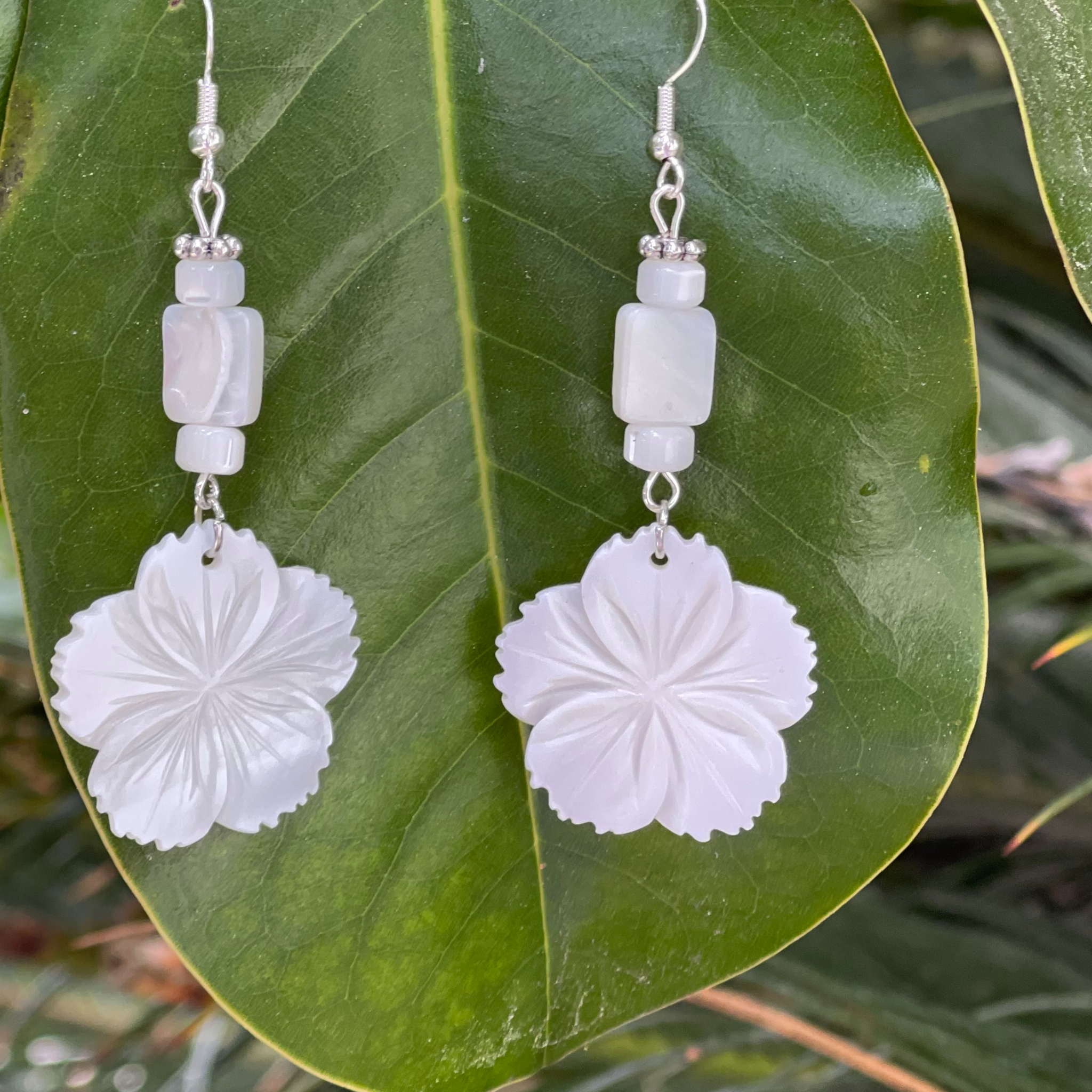 MOP White Flower Earrings