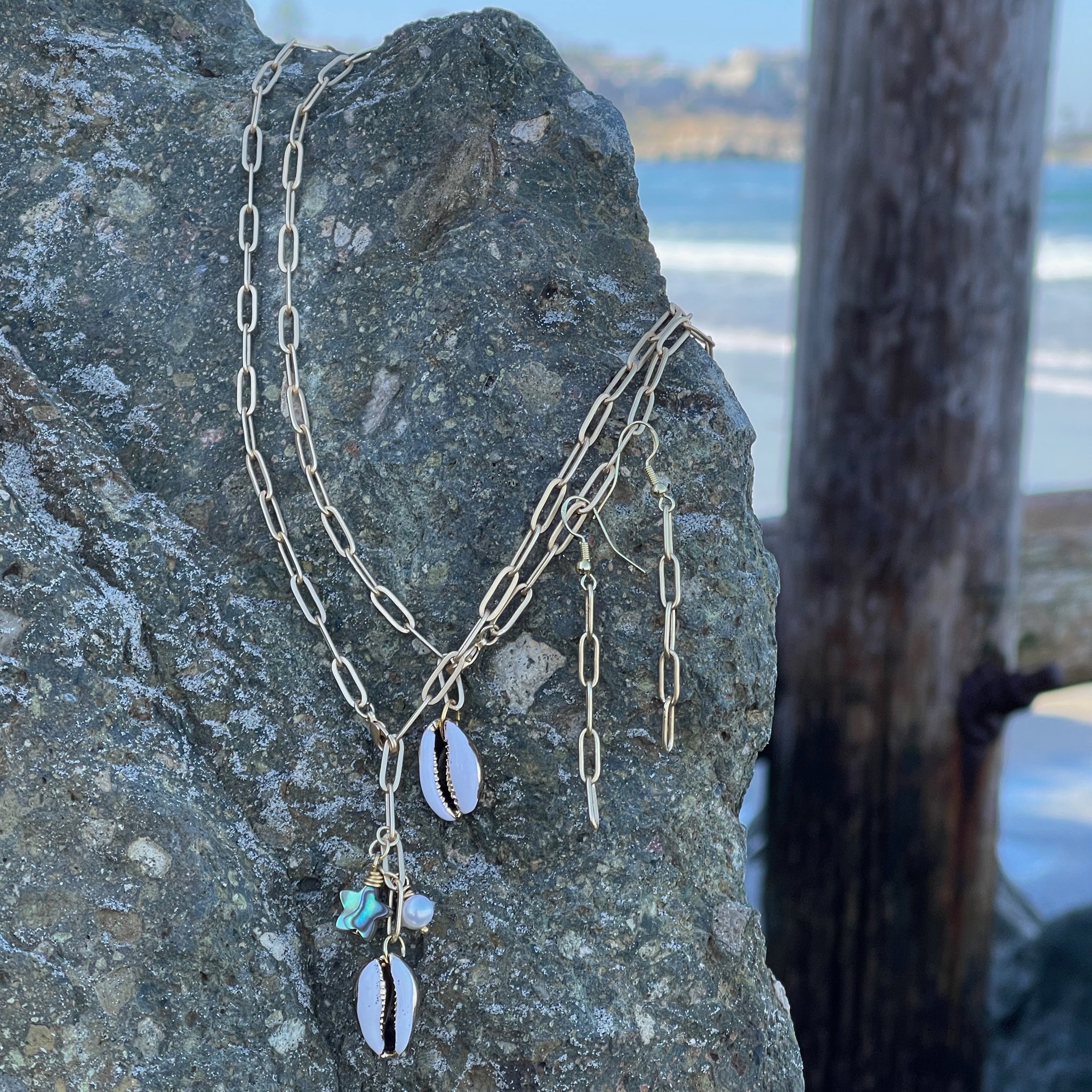 Gold Paperclip Necklace with Puka or Charms