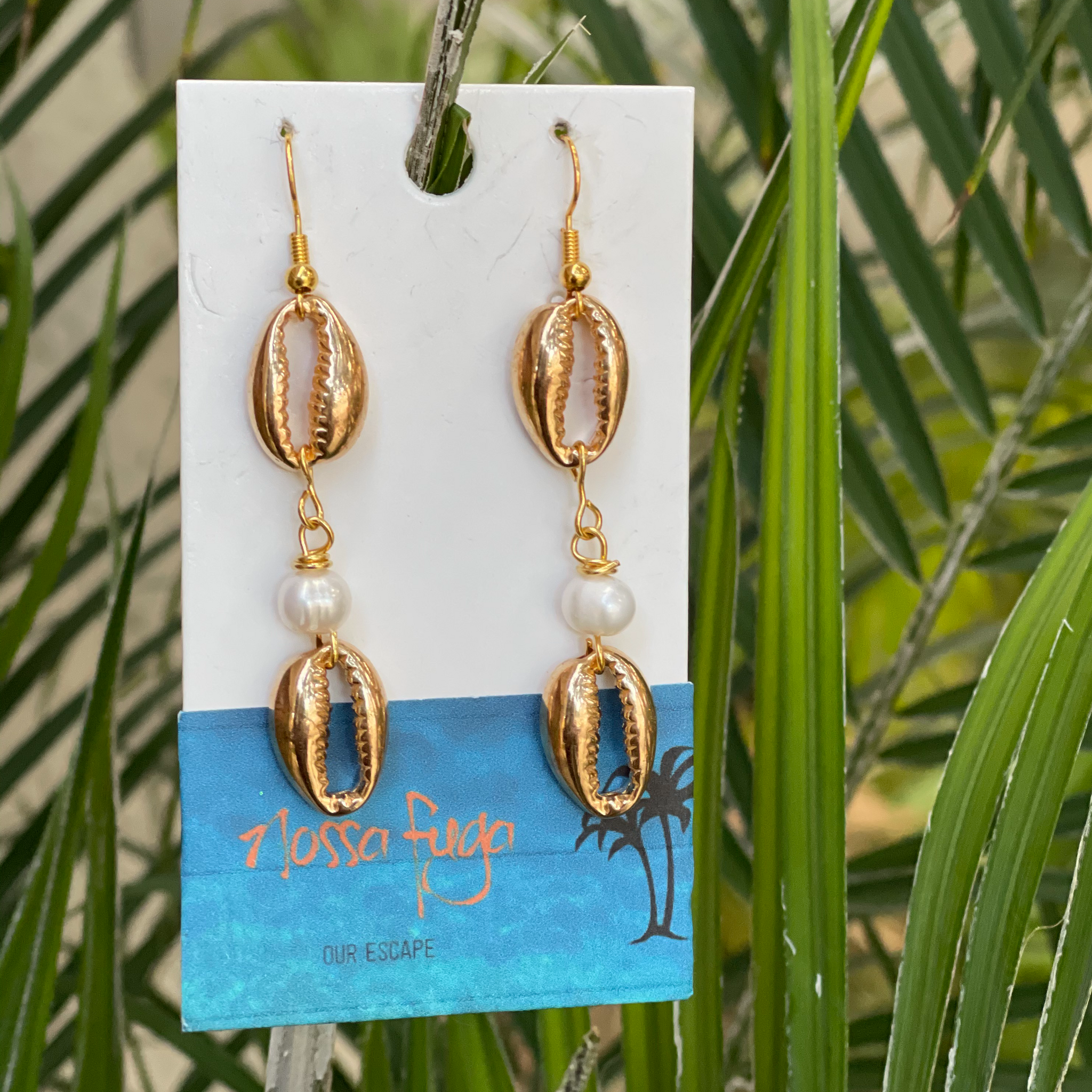 Gold Shell &  Pearl Earrings