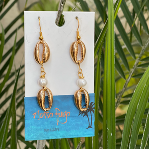 Gold Shell &  Pearl Earrings