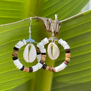 Reverse Coco Striped Earrings with Cowrie