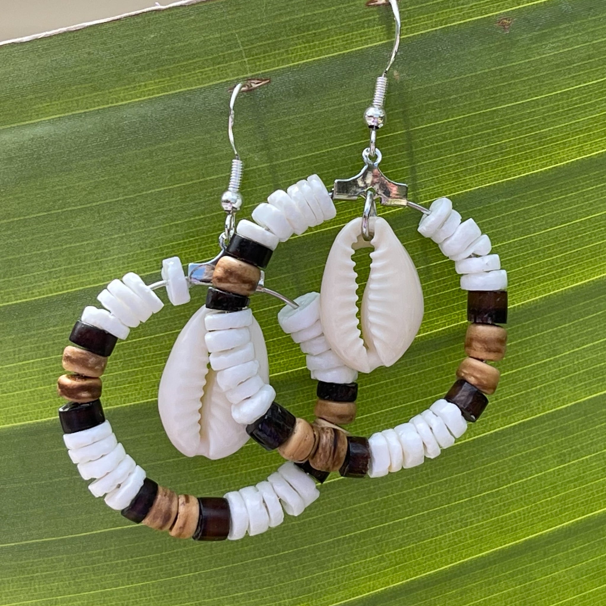 Reverse Coco Striped Earrings with Cowrie