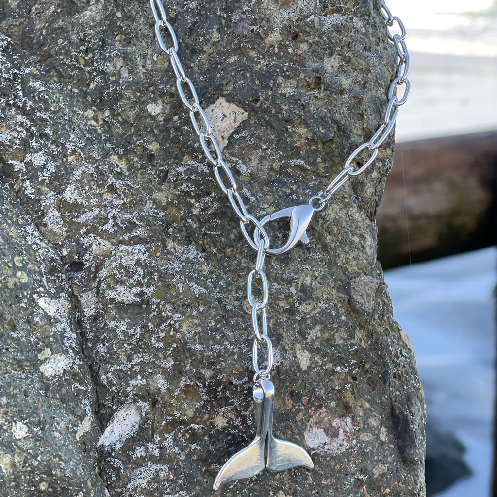 Silver Paperclip Necklace with Dolphin Tail/Starfish