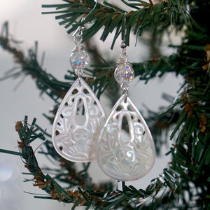 Carved Mother of Pearl Teardrops