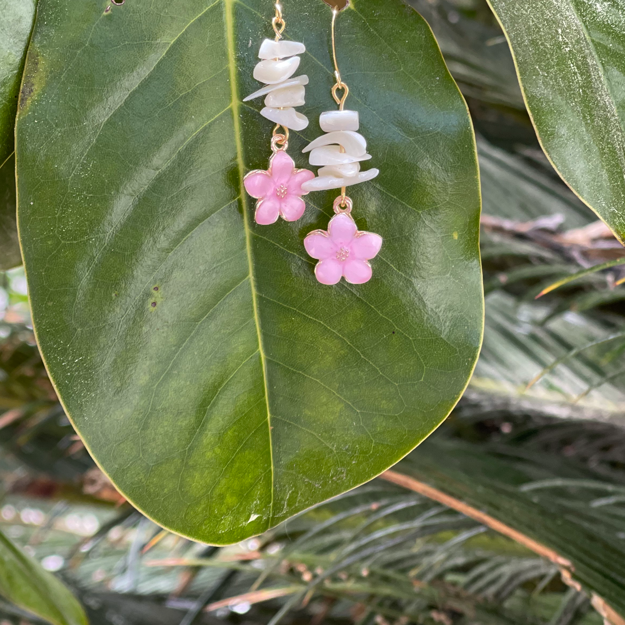Pink Flower & MOP  Dangles