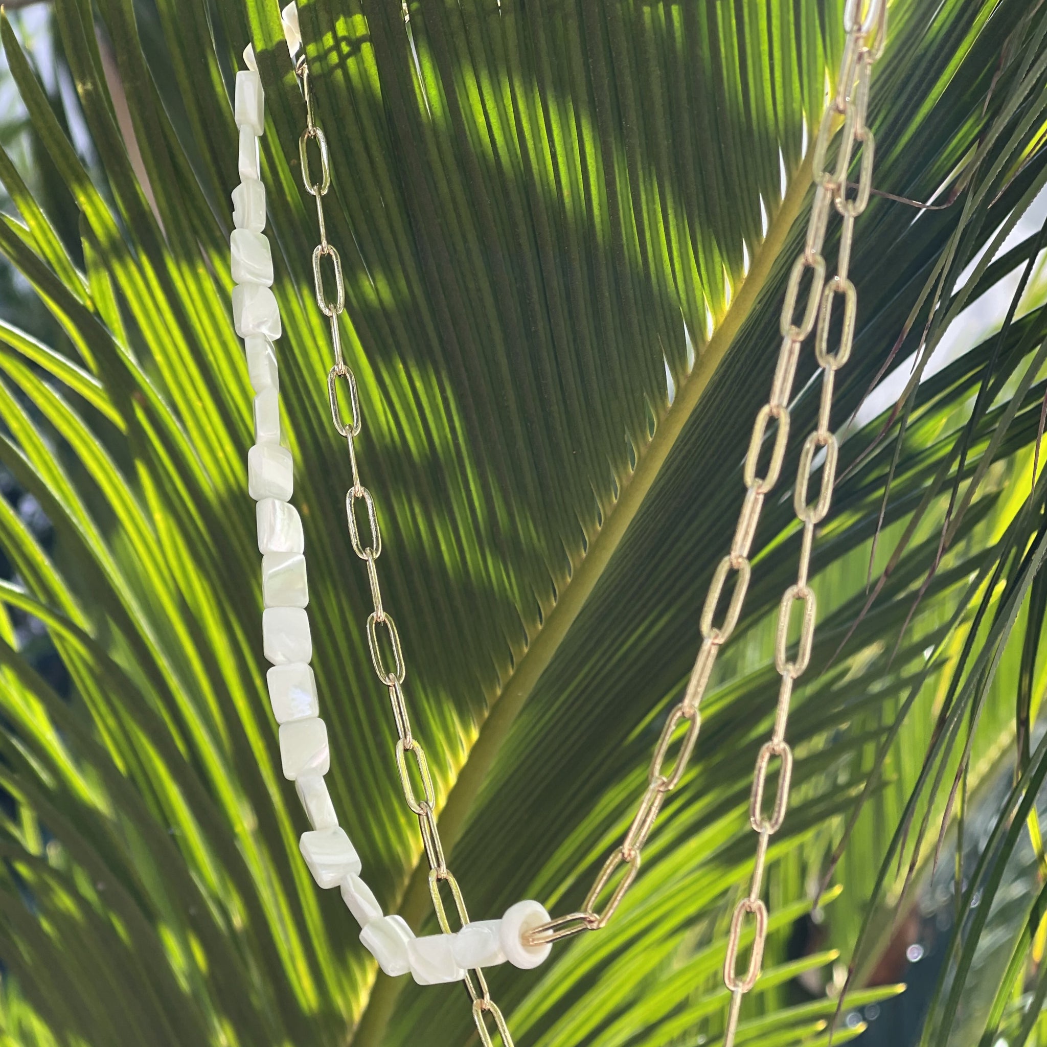 1/2 & 1/2 -MOP & Gold Paperclip Necklace