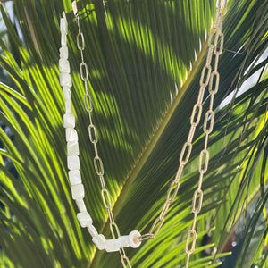 1/2 & 1/2 -MOP & Gold Paperclip Necklace