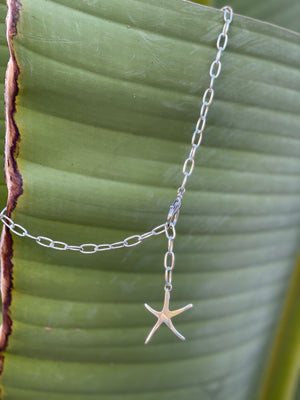 Silver Paperclip Necklace with Dolphin Tail/Starfish