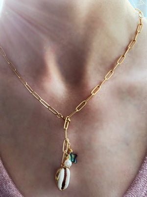 Gold Paperclip Necklace with Puka or Charms