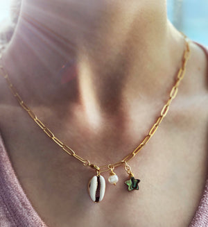 Gold Paperclip Necklace with Puka or Charms