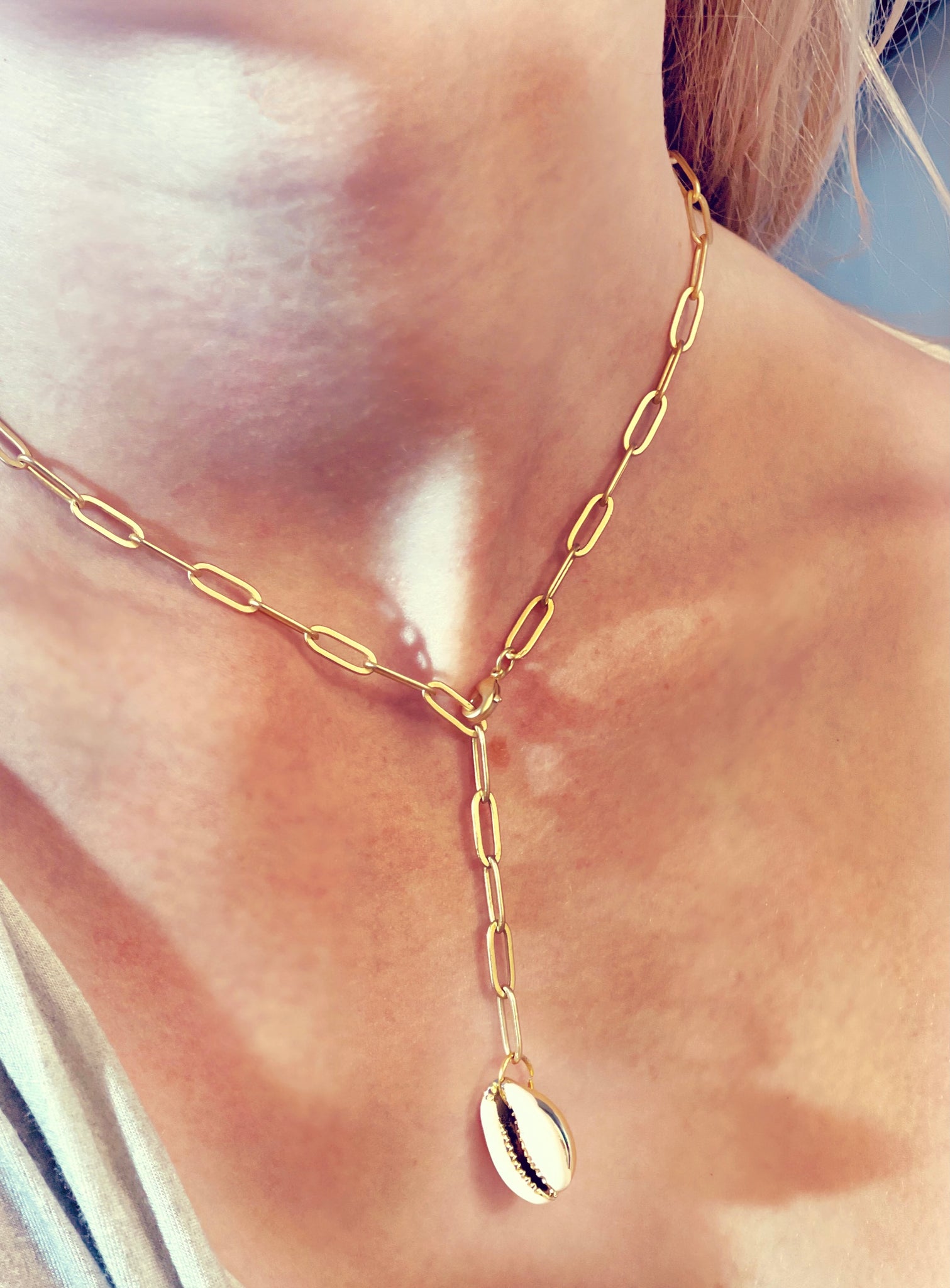 Gold Paperclip Necklace with Puka or Charms