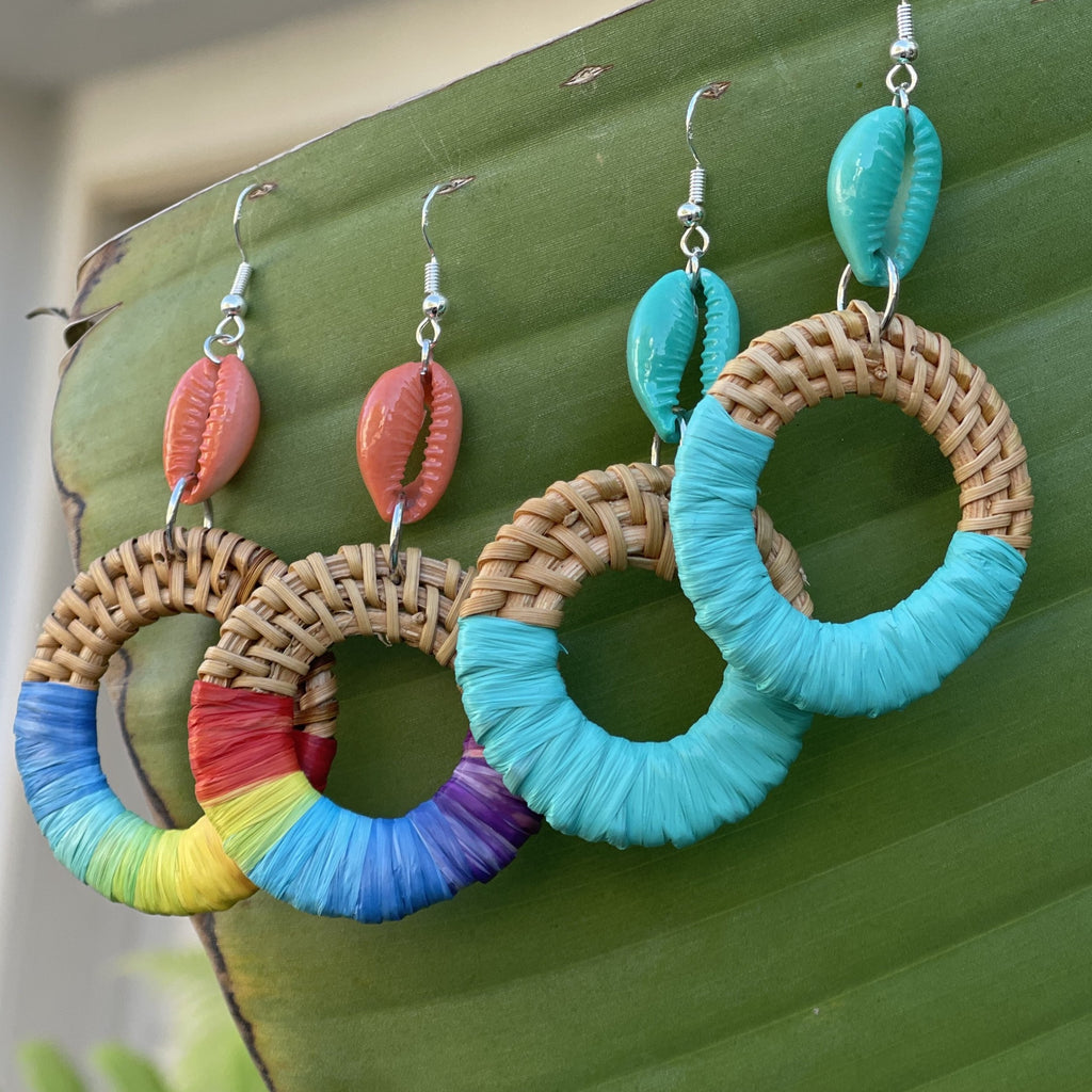 Rainbow or Turquoise Rattan Hoops