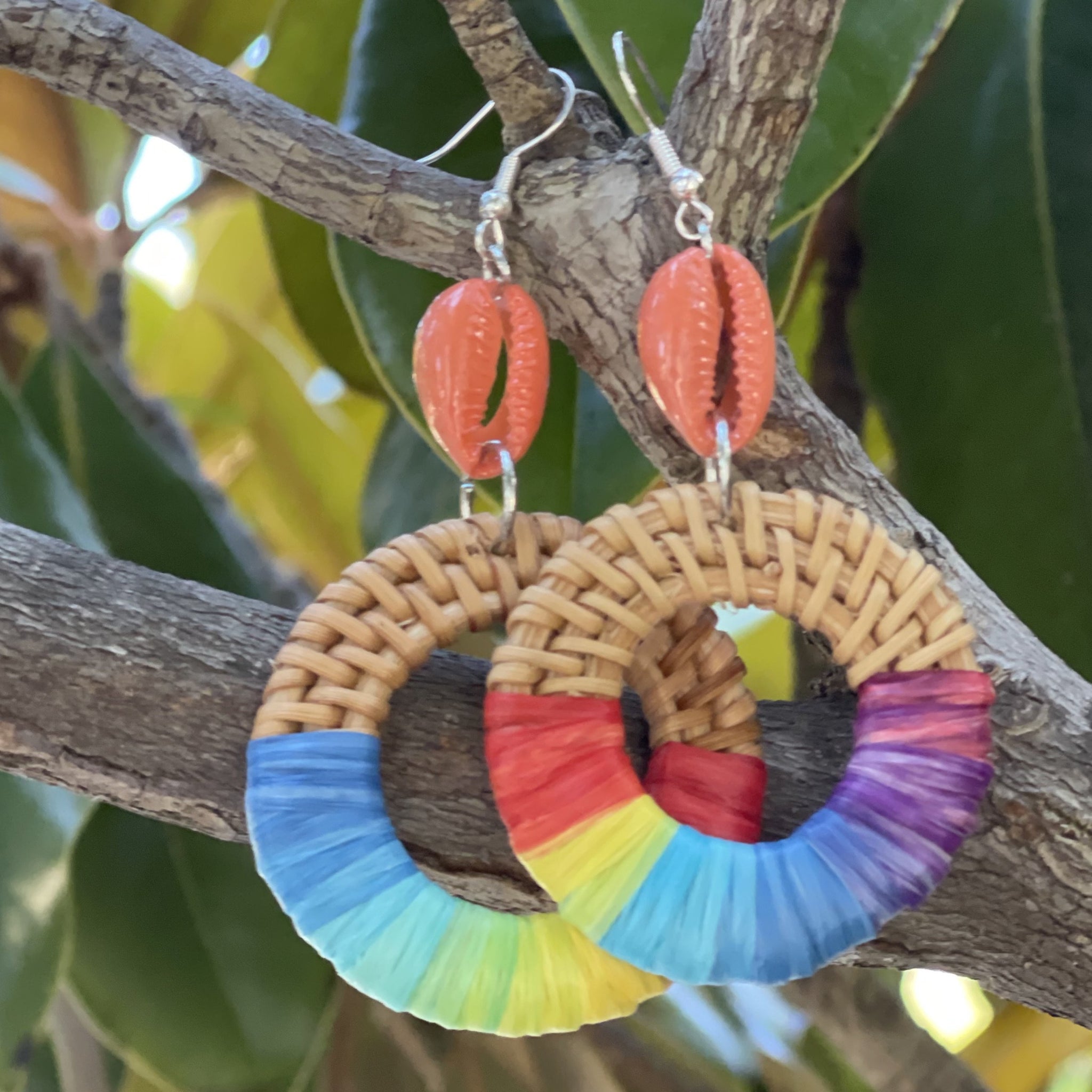 Rainbow or Turquoise Rattan Hoops