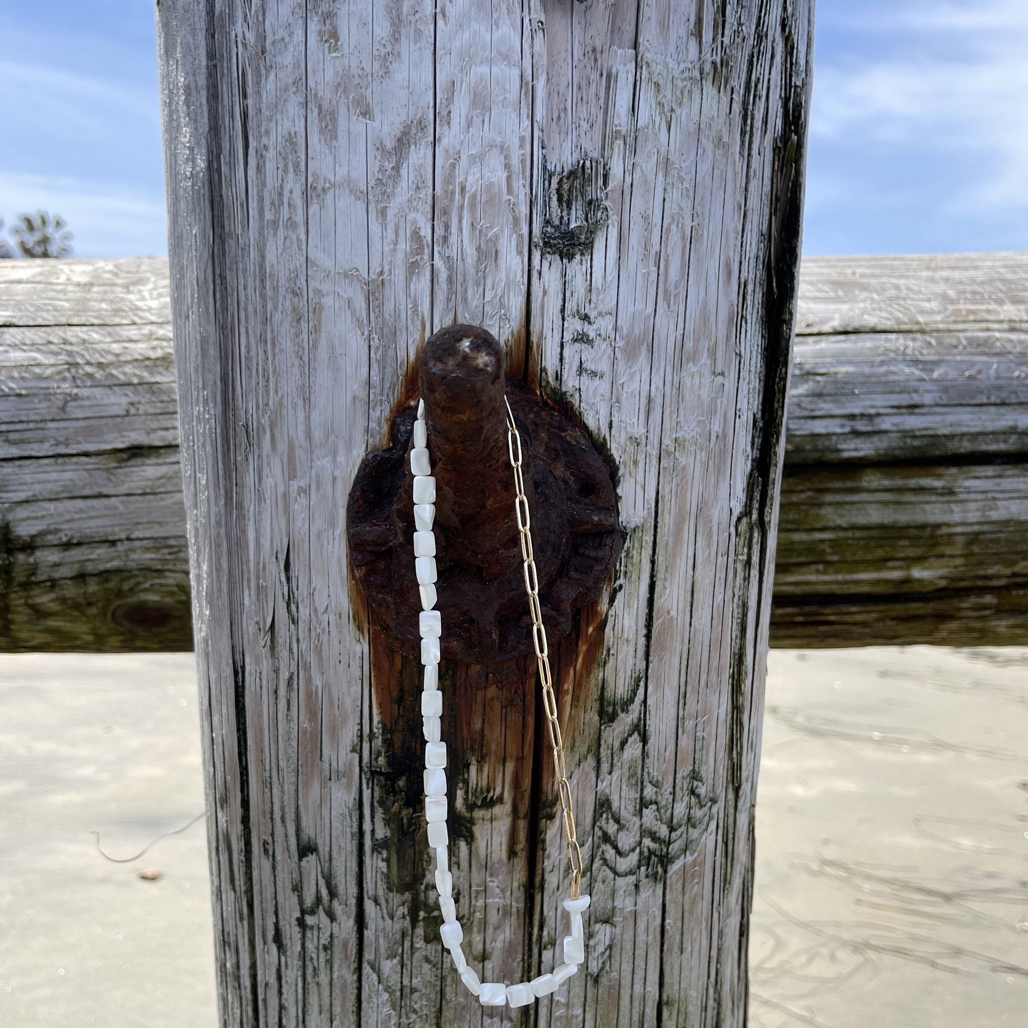 1/2 & 1/2 -MOP & Gold Paperclip Necklace