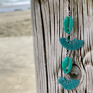 Teal on Teal fan Earrings