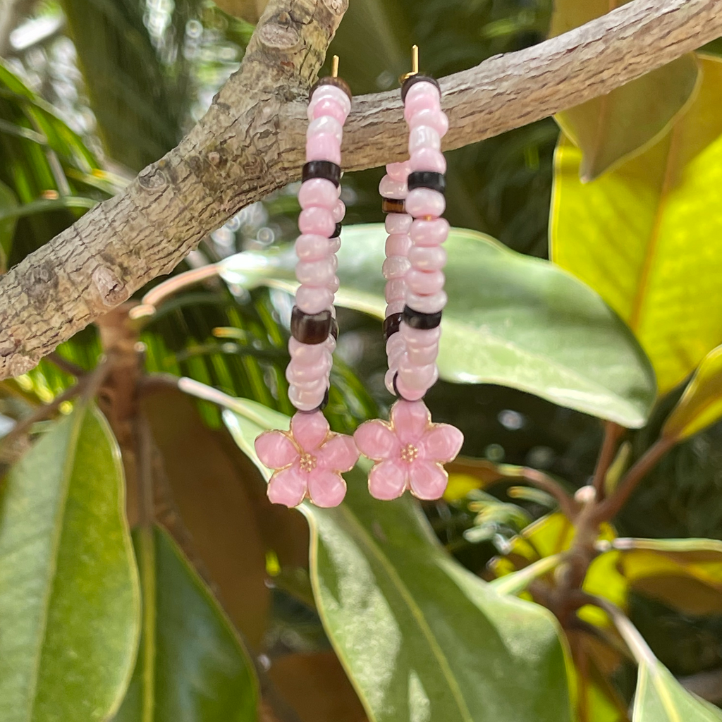 Pink Flower Hawaiin Hoops