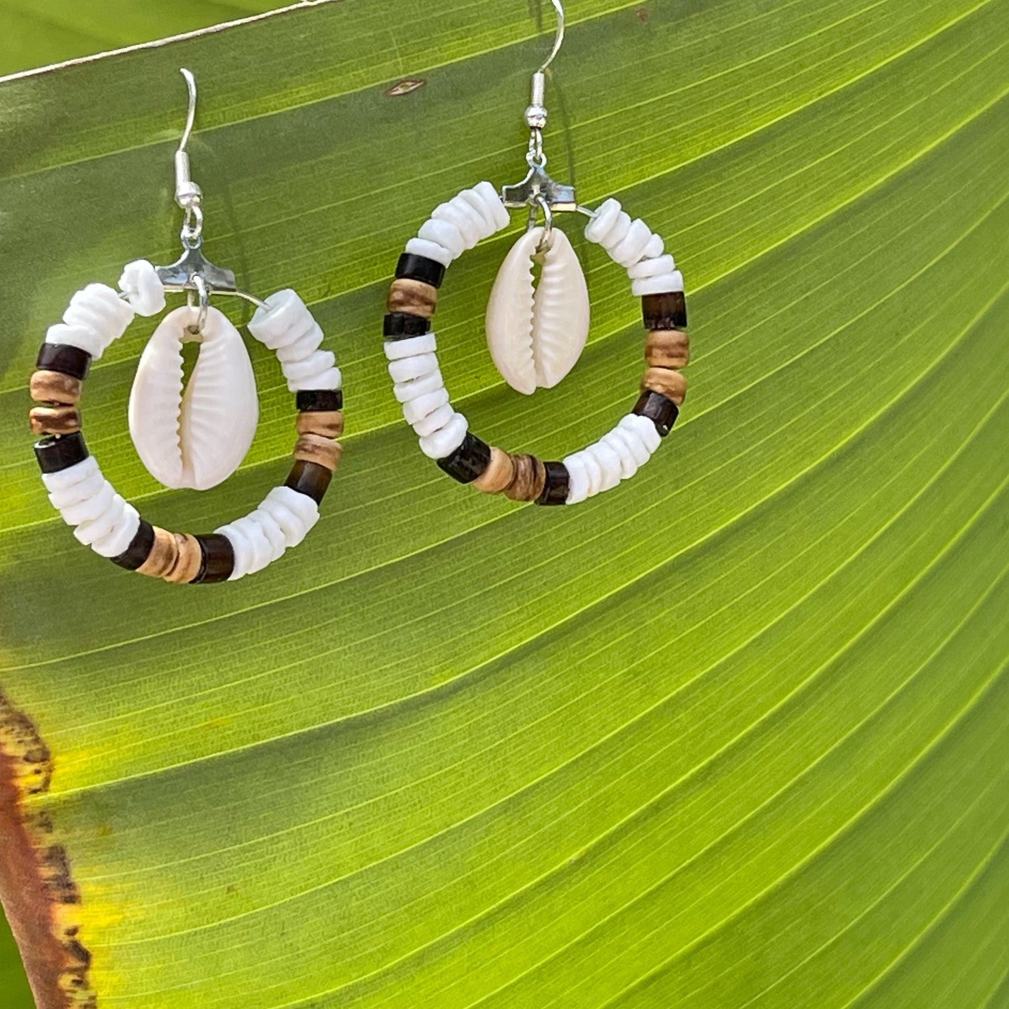 Reverse Coco Striped Earrings with Cowrie