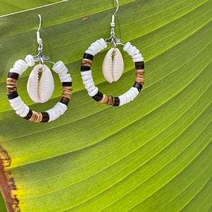 Reverse Coco Striped Earrings with Cowrie