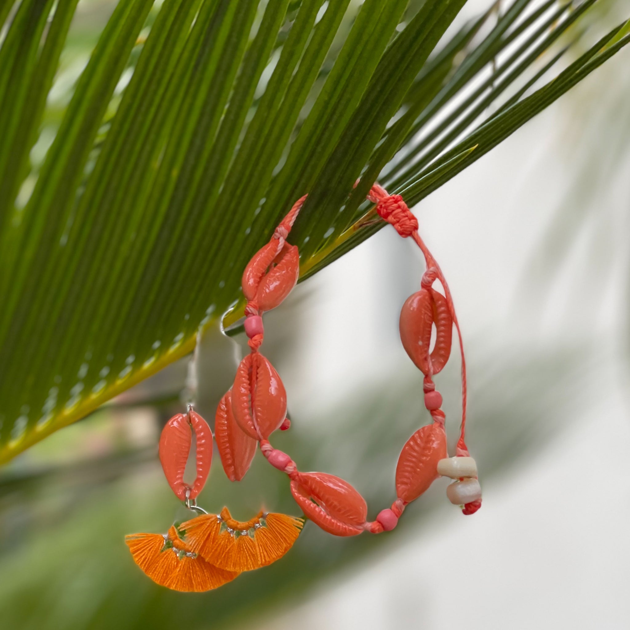 Orange/Coral Cowrie Bracelet/Necklace/Anklet
